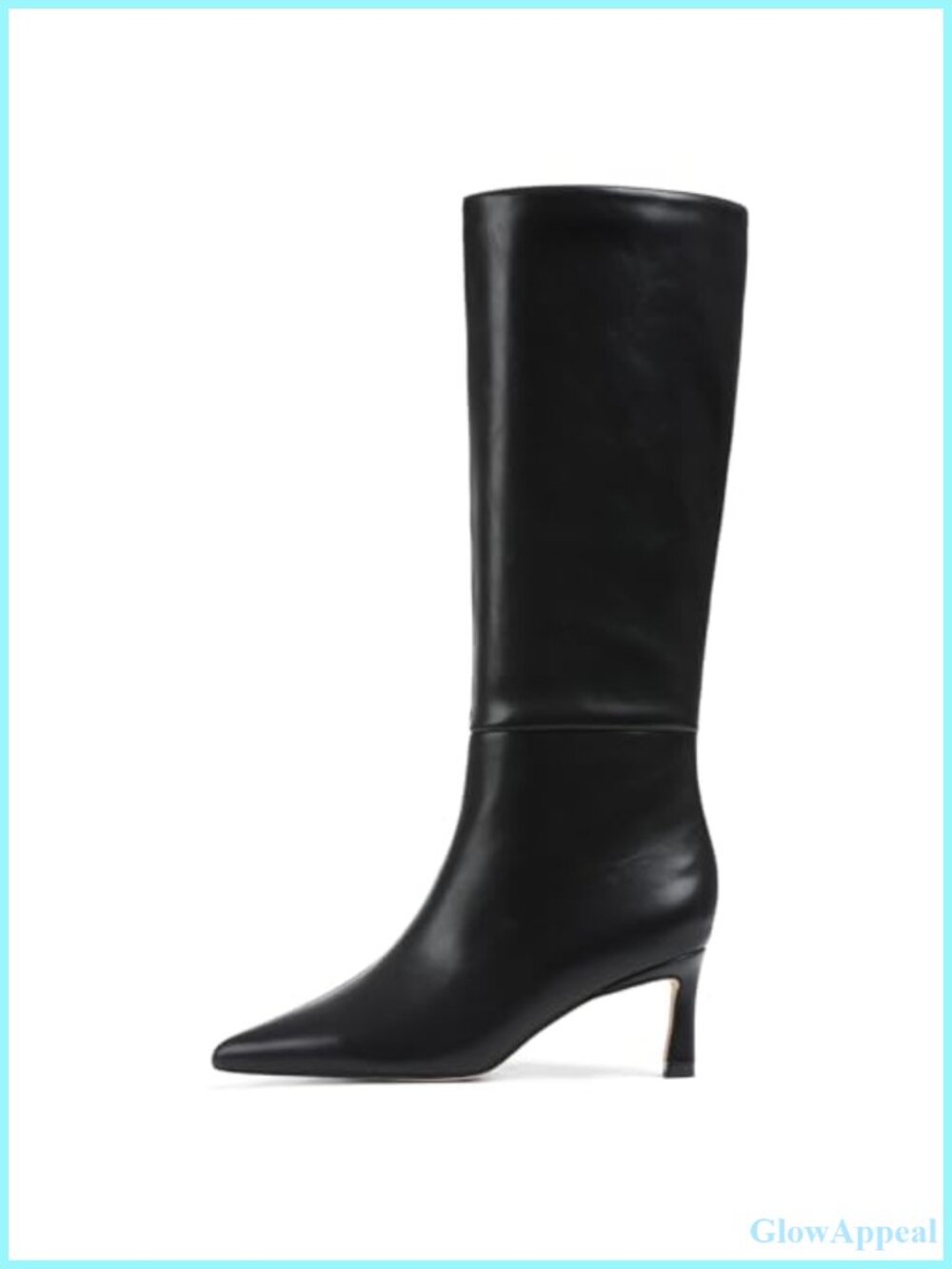 Kitten Heel Knee High Boots Pointed Toe Tall Faux Leather
